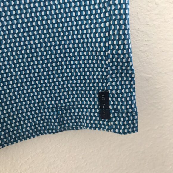 Ted Baker Blue Cotton Geometric Print Short Sleeve Collared Polo Shirt 3 M - Picture 4 of 8